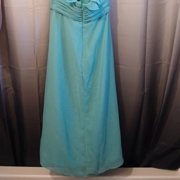 WTOO Formal Dress sz 8 Chiffon Long Halter Minty Turquoise Sexy Spring Wedding - Picture 7 of 11